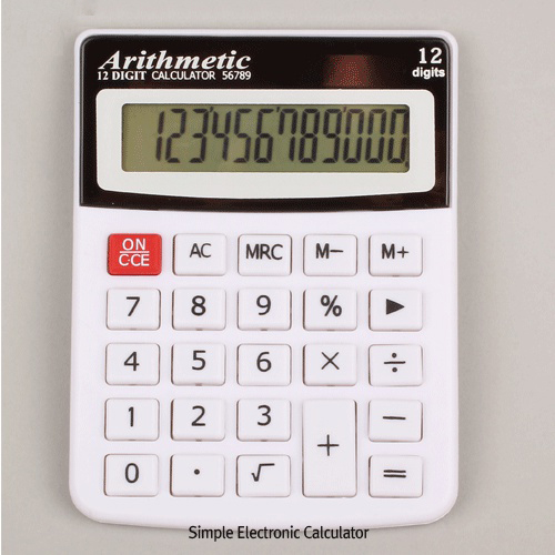 Simple Electronic Calculator, 2-way Power, 12 Digit 전자계산기, Compact Size 100㎜X130㎜
