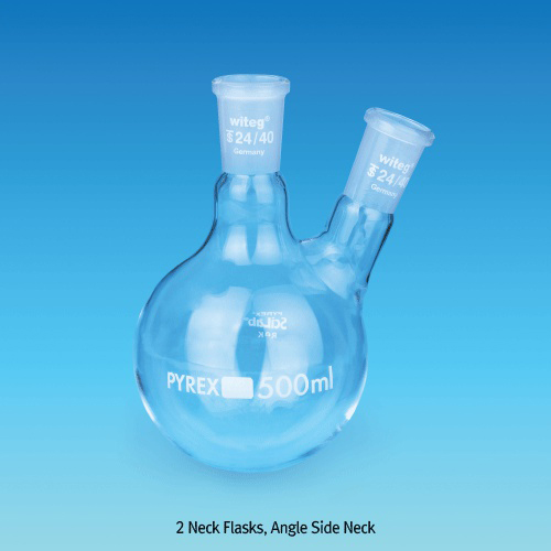 DURAN glass 2× Joint Neck Round Bottom Flasks, 25 ~ 5000㎖2구 플라스크, with Joint, 20º Angle Side Necks (경사형 측구)