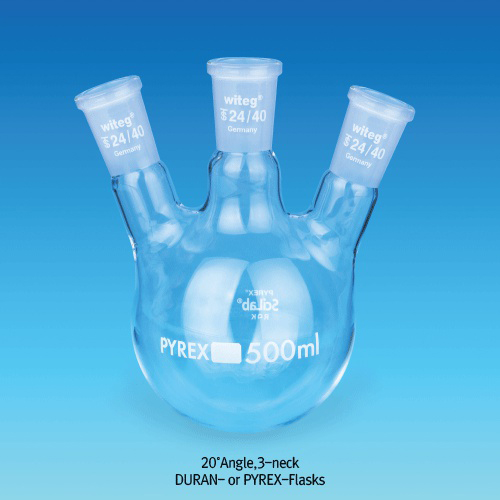 DURAN glass 3× Joint Neck Round Bottom Flasks, 100 ~ 5000㎖3구 플라스크, with Joint, 20˚ Angle or Vertical Side Necks