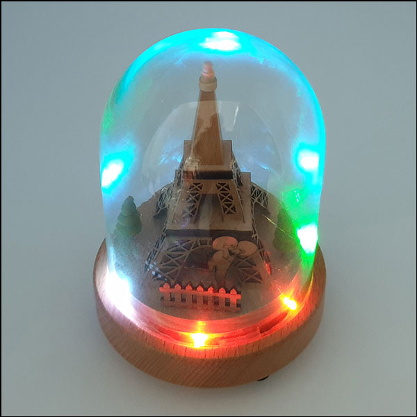 고급 원목 LED 회전 오르골(뮤직박스)-에펠탑과 연인