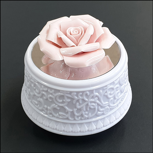 LED 회전 오르골(뮤직박스)-도자기 분홍 장미