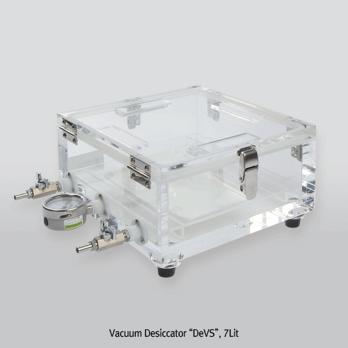 Vacuum Desiccator, “DeVS”, Clear PMMA, with Pressure Gauge, 7Lit 진공 데시게이터, 투명 강화 아크릴, Upper Door Open, with Certi. &amp; Traceability